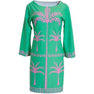 NEW MICHELLE PARISOU tropical palms pink and green dress